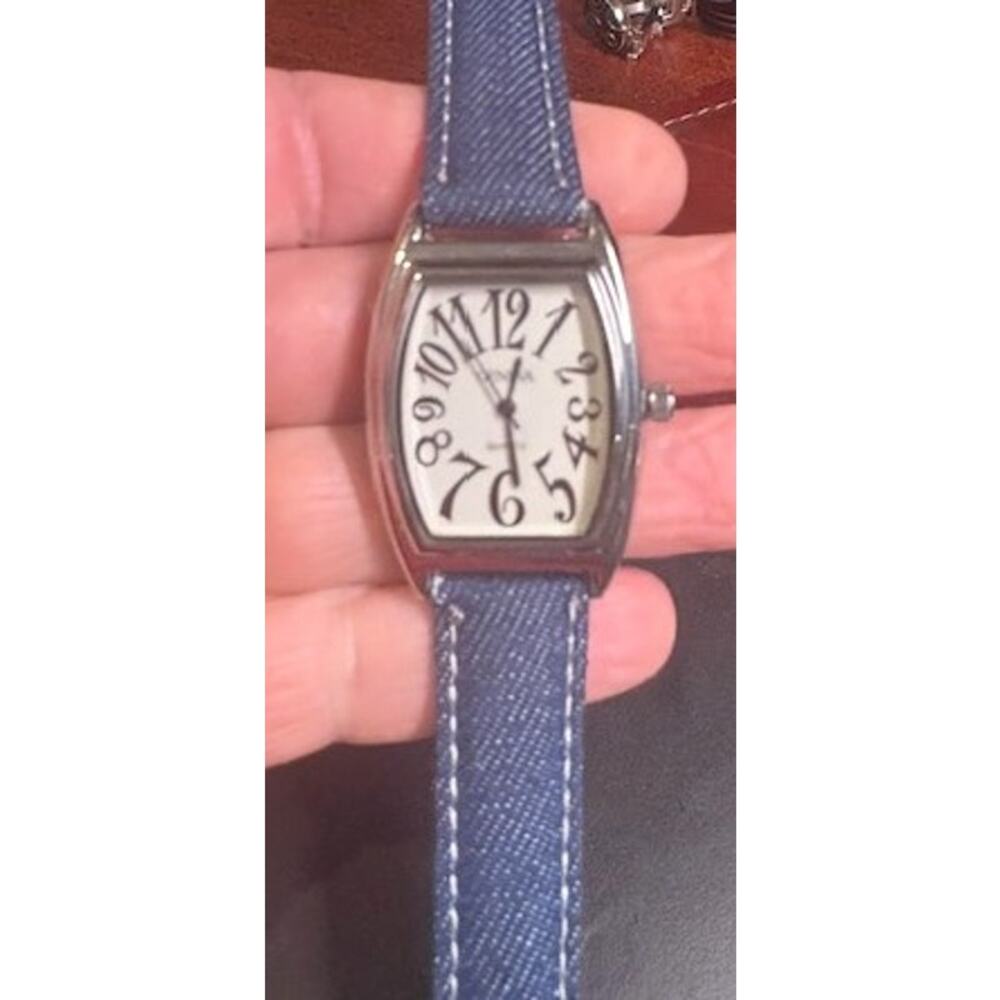 Women's 32mm Silver Tone Geneva Watch, Denim Band - Picture 3 of 3